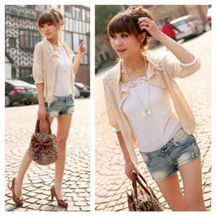 2012 lantern sleeve mercerized cotton cutout cardigan shrug sweater outerwear