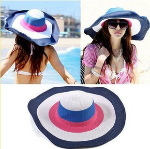 2012 large brim hat summer female sunbonnet straw braid beach cap strawhat folding