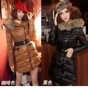 2012 large fur collar slim thickening down coat female medium-long with a hood