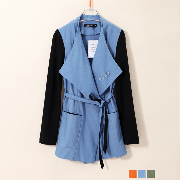 2012 large lapel lacing patchwork pocket medium-long trench outerwear