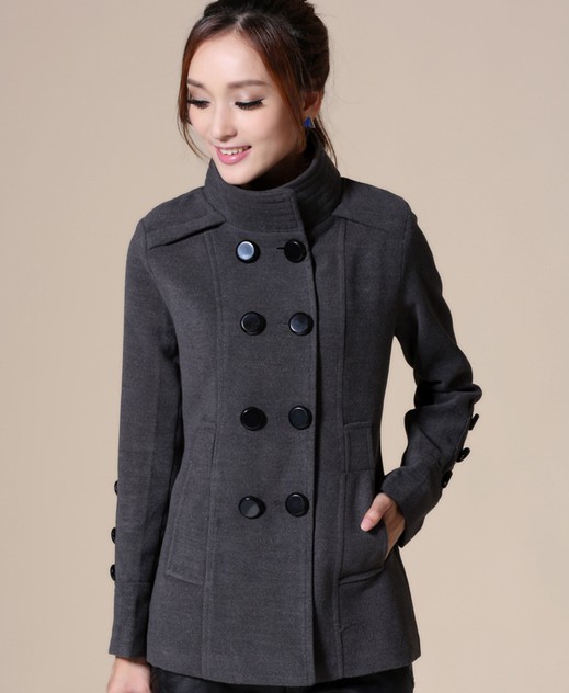 2012 lastest  lady's loose longsleeve double-breasted mandarin collar overcoat wool jacket warm woolen coat 204119 Free shipping