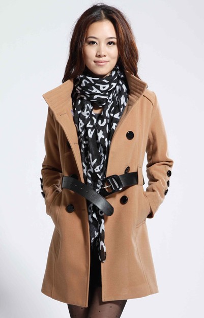 2012 latest style lady's longsleeve turn-down collar overcoat women's jacket warm long coat sashes free 204122  Free shipping