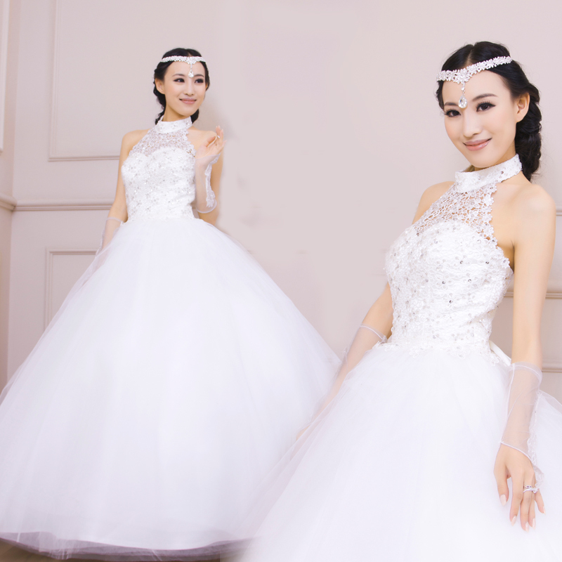2012 latest wedding dress complex Gulei Si sweet princess bride was thin hanging neck tutu winter 9006