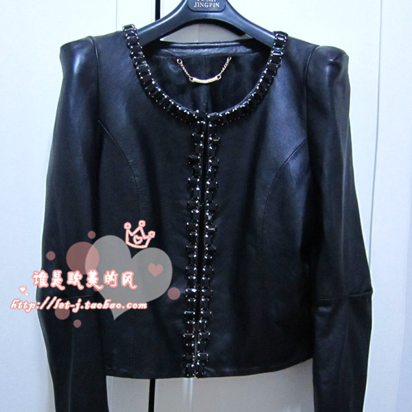 2012 leather clothing female genuine leather short design slim sheepskin black gem outerwear