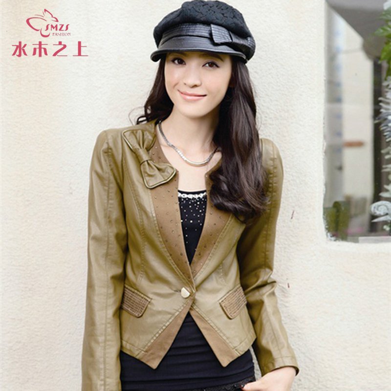 2012 leather clothing female short design slim PU clothing coat PU short design leather clothing female motorcycle small leather
