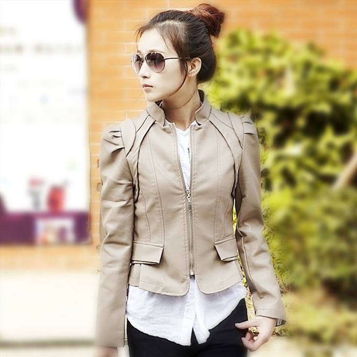 2012 leather clothing female short design women's outerwear PU motorcycle jacket slim leather clothing