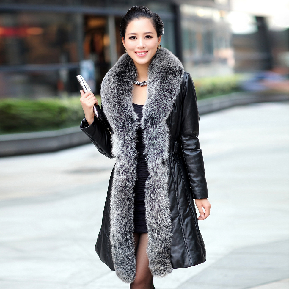 2012 leather clothing large fox fur sheepskin genuine leather down coat leather clothing female overcoat