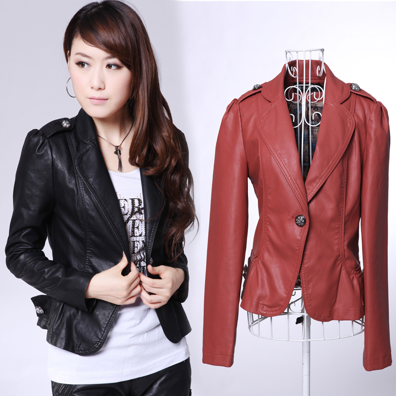 2012 leather clothing outerwear fashion ol brief slim short design leather clothing outerwear