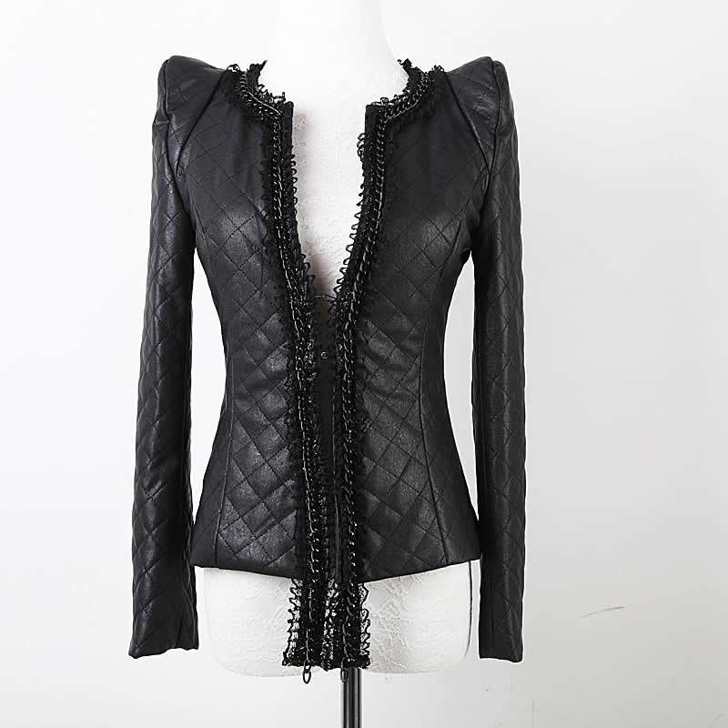 2012 leather clothing outerwear jacket motorcycle lace chain short design slim women PU jacket