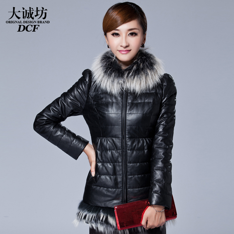 2012 leather clothing slim medium-long female genuine leather down coat fur collar sheepskin down leather clothing