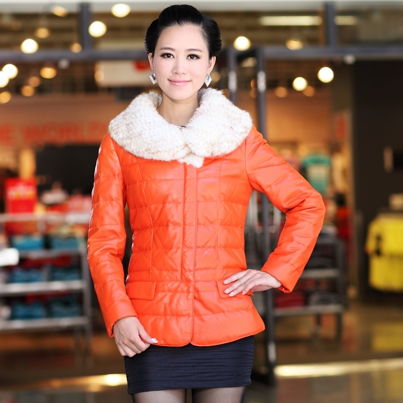 2012 leather clothing women's genuine leather sheepskin mink knitted down leather clothing