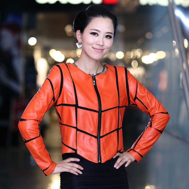 2012 leather clothing women's genuine leather sheepskin modal patchwork short design outerwear