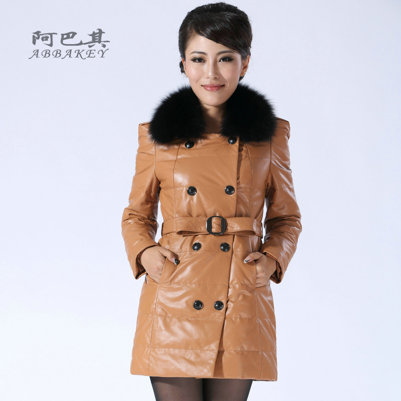 2012 leather  genuine leather women down coat leather  female medium-long fox fur square collar sheepskin down jacket