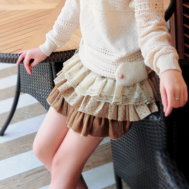 2012 leather lace patchwork cake all-match bust skirt short skirt s1046a SS100