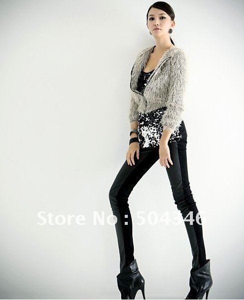 2012  Leather leggings  black Korea's fashion pants winter warm Legging  Pu+Cotton Free shipping MN601