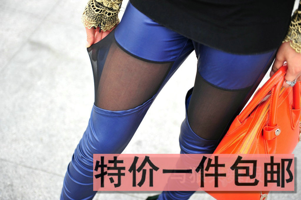 2012 leather pants gauze legging ankle length trousers all-match long trousers female