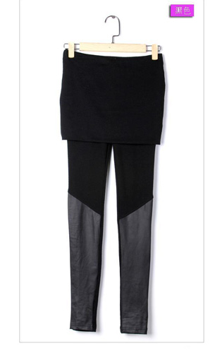 2012 leather pants patchwork faux two piece basic skirt pants autumn and winter plus velvet thickening warm pants boots slim hip