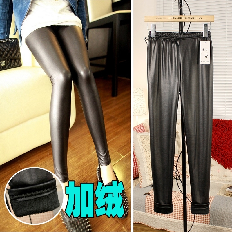 2012 leather pants women's fashion normic dull ultra elastic slim plus velvet faux leather pants legging female