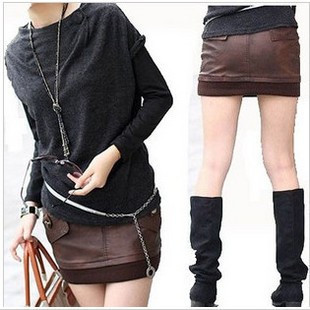 2012 leather skirt advanced PU skirt bag black brown autumn and winter sexy short skirt