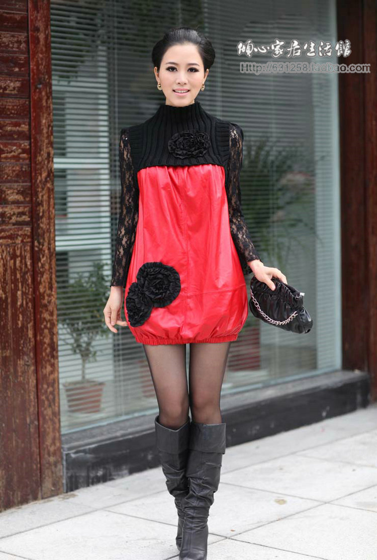 2012 leather skirt genuine leather one-piece dress yarn patchwork sleeveless short skirt sheepskin leather skirt female