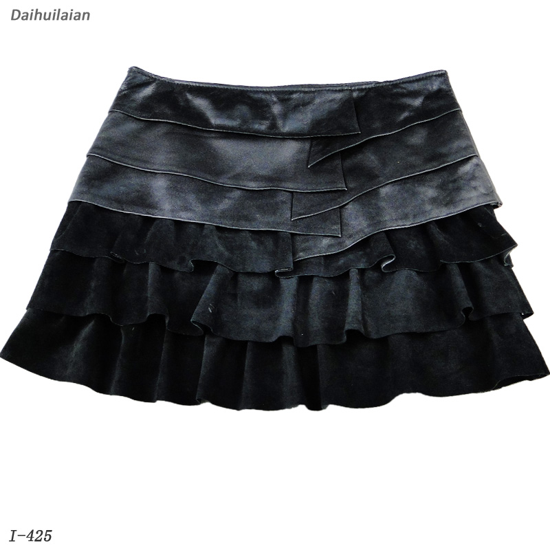 2012 leather skirt ruffle slim hip short skirt female genuine leather sheepskin gentlewomen leather skirt i-425