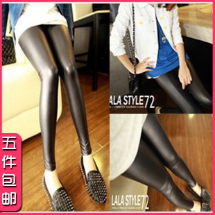 2012 leggings tights black faux leather elastic basic leather pants legging