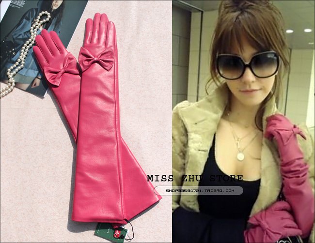 2012 Lena paragraph with bowknot - the whole skin head layer sheep skin long leather gloves women haining