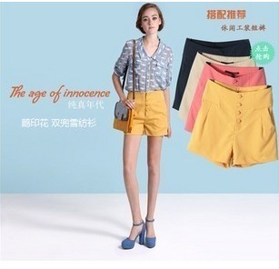2012 lily fashion wind all-match women's shorts high waist chiffon solid color casual overalls shorts