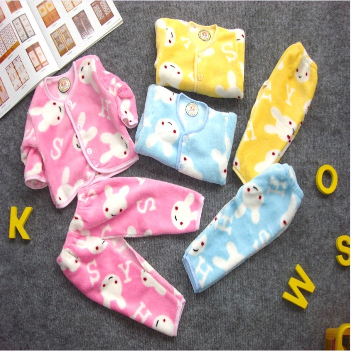 2012 long johns newborn coral fleece thermal underwear open file set baby sleepwear baby clothing