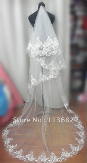 2012 long Lace 2 Meter Embroidery Edge fashion White wedding veil veil bridal veil