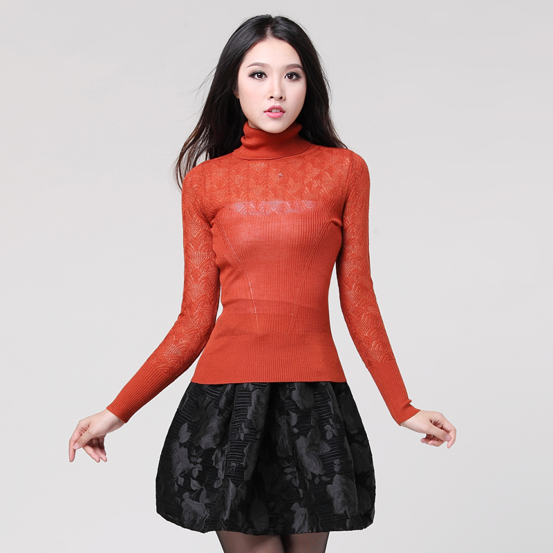 2012 long-sleeve Women lace turtleneck quality JORYA fashion wool basic shirt free shipping