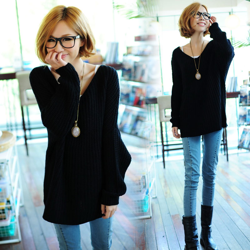 2012 loose batwing long-sleeve shirt pullover sweater female short shirt outerwear solid color plus size sweater