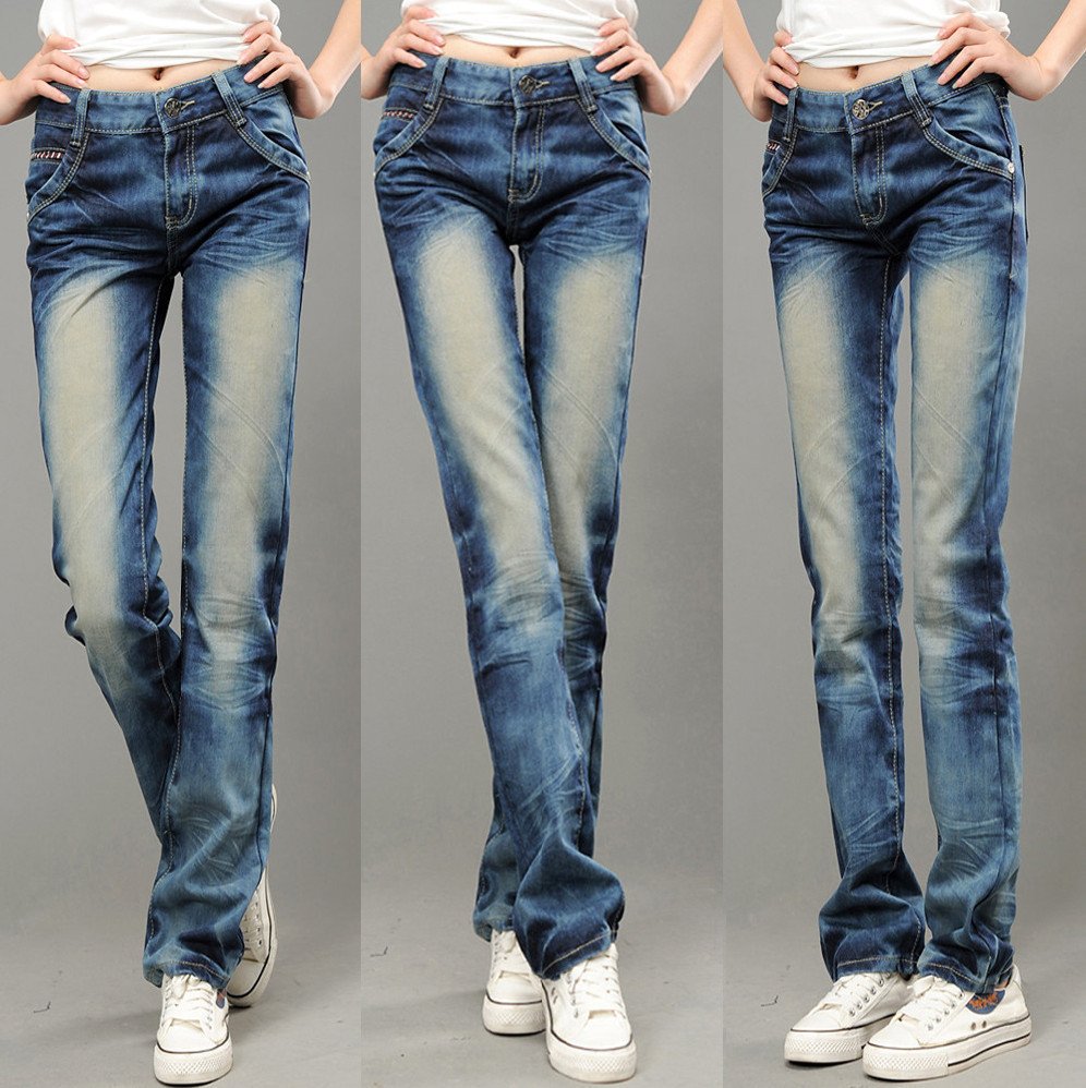 2012 loose casual  white all-match wash multi-pocket straight jeans woman's pants