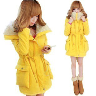 2012 loose tooling cotton-padded jacket plus size medium-long outerwear berber fleece yellow wadded jacket female