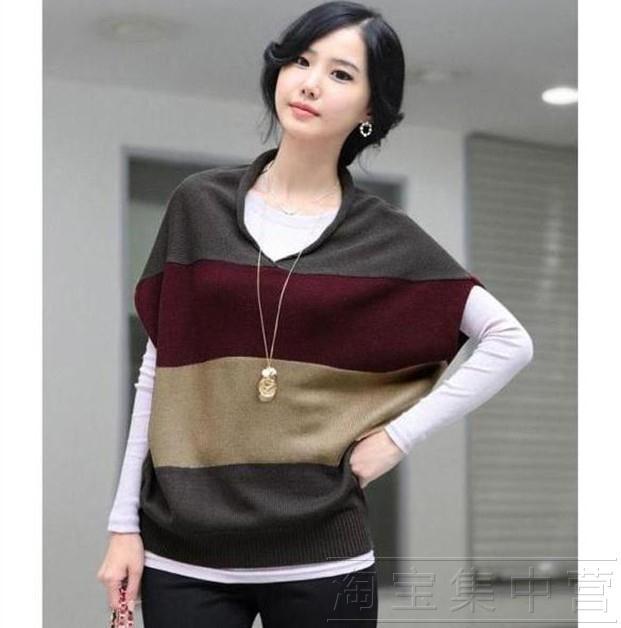 2012 loose vest big stripe color block decoration pullover sweater for women