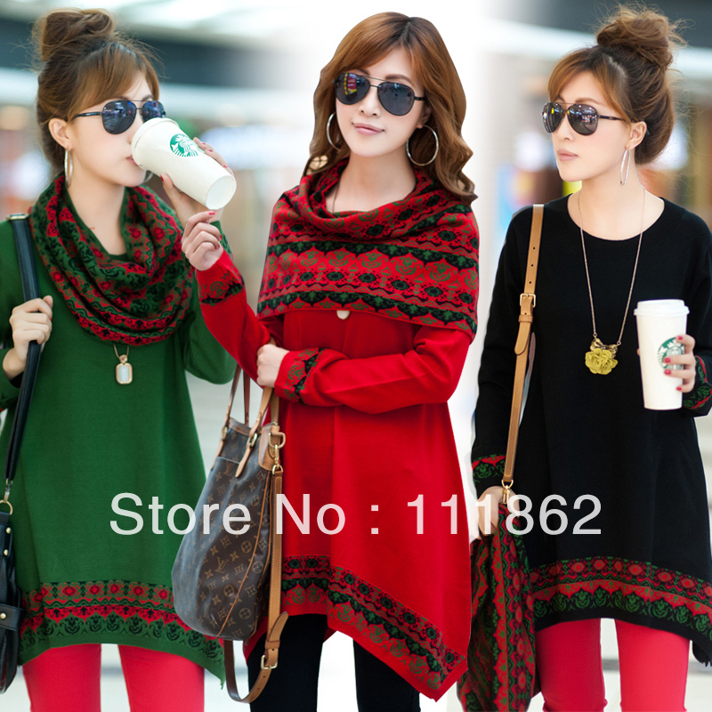 2012 loose women's wool plus size sweater one-piece dress long-sleeve female skirt