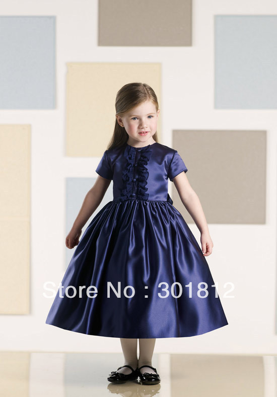 2012 Lovely Satin Short Sleeves Lacing Round Neckline Ruched Dress (FGD-040)