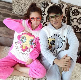 2012 lovers set hiphop monkey coral fleece lounge sleepwear female 2018 male 2019