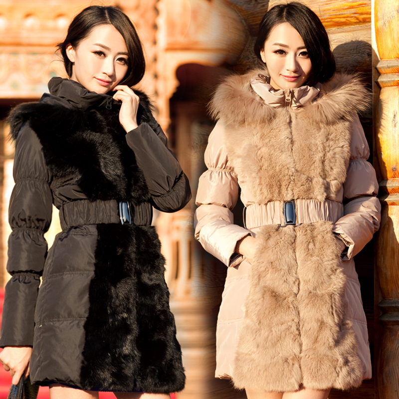 2012 luxurious fur collar medium-long zipper women down coat down coat