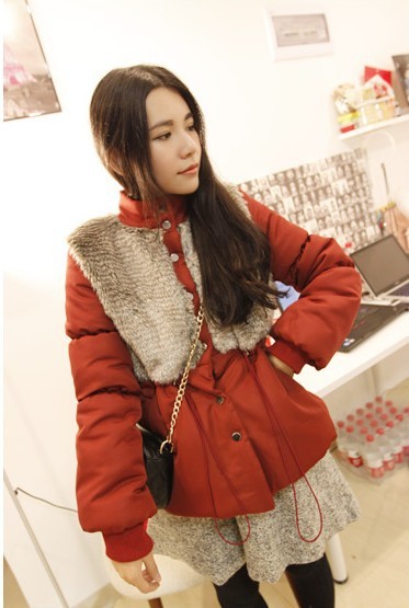2012 luxury faux fur patchwork slim waist long-sleeve wadded jacket cotton-padded jacket cotton-padded jacket