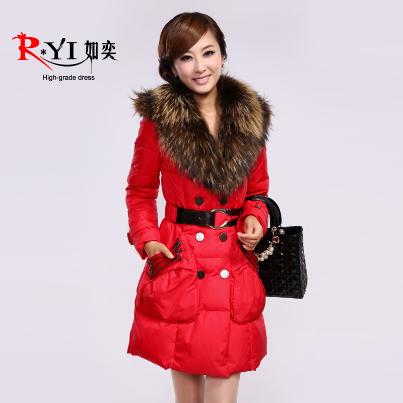 2012 luxury large fur collar high quality down coat female medium-long fashion slim WINTER FREE SHIPPING