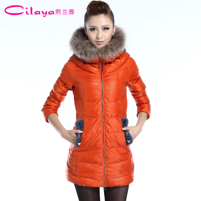 2012 luxury large fur collar slim winter women's medium-long thermal down coat c2733