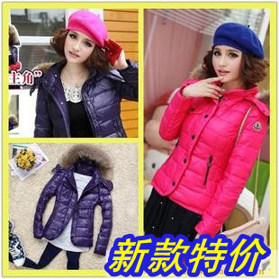 2012 luxury large fur collar star slim down coat female short design