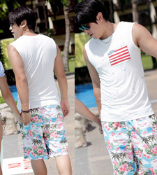2012 male beach shorts pants hot springs flower fabric quick-drying shorts sk19k