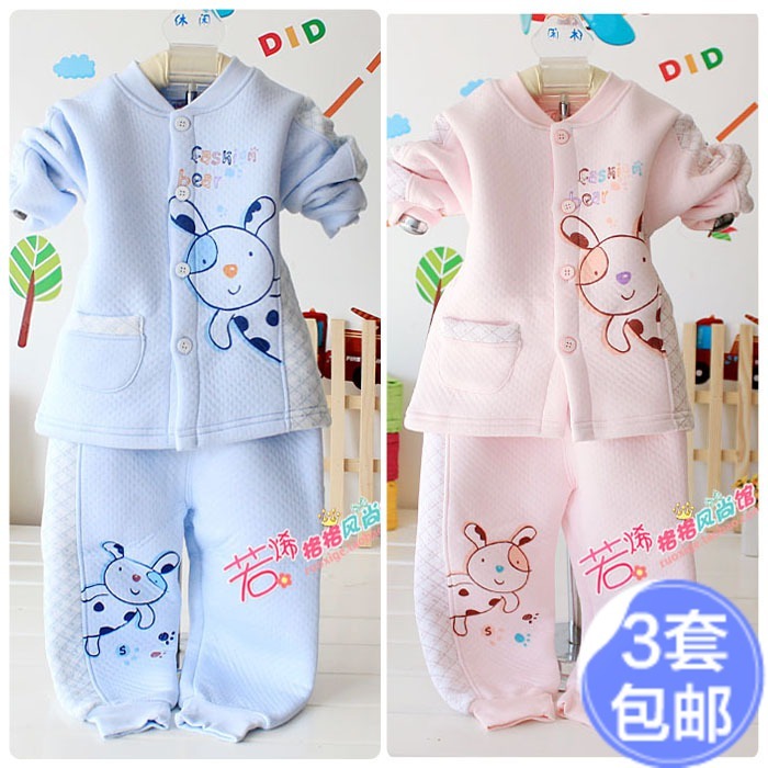 2012 male child female child bamboo fibre child thermal underwear set infant thermal underwear thickening sleepwear