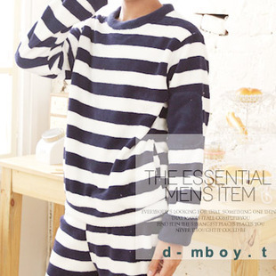2012 male lounge set thickening coral fleece sleepwear pants stripe at home thermal