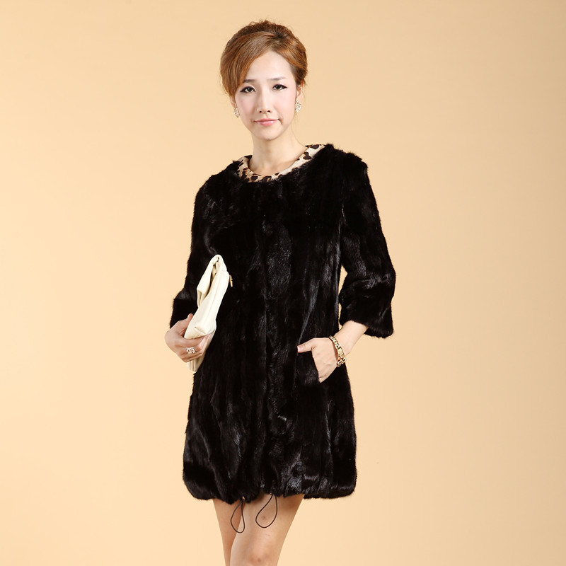 2012 marten overcoat Women fight mink medium-long mink fur coat
