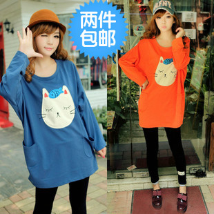 2012 maternity autumn top plus size loose pocket owl embroidered long-sleeve T-shirt maternity clothing