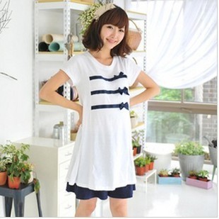 2012 maternity clothing 100% cotton maternity lengthen one-piece dress maternity short-sleeve T-shirt top
