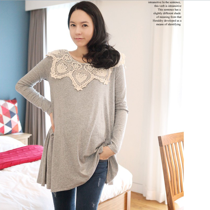 2012 maternity clothing autumn 100% cotton lace large lapel long-sleeve top autumn top